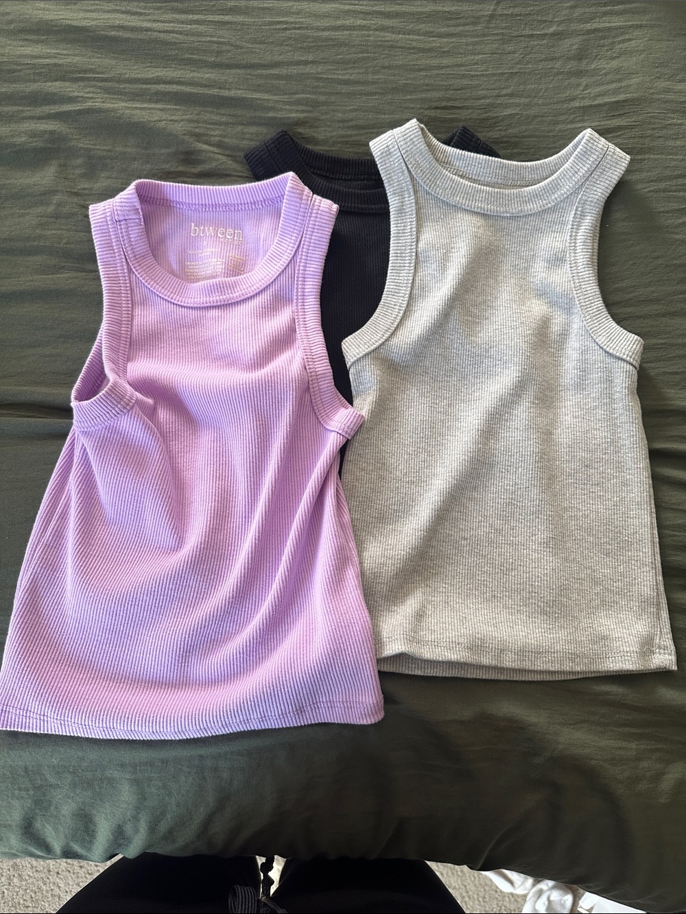 btween Ribbed Tank Tops - Lavender, Black & Light Gray - 3-Pack